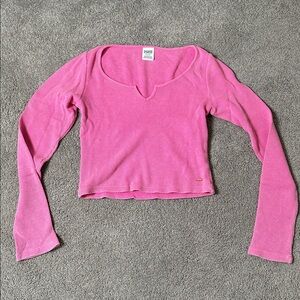 Pink cropped Long Sleeve pajama Top